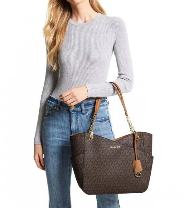 MK-Inspired jet set travel Tote Bag with Dust Bag (Coffee Brown)