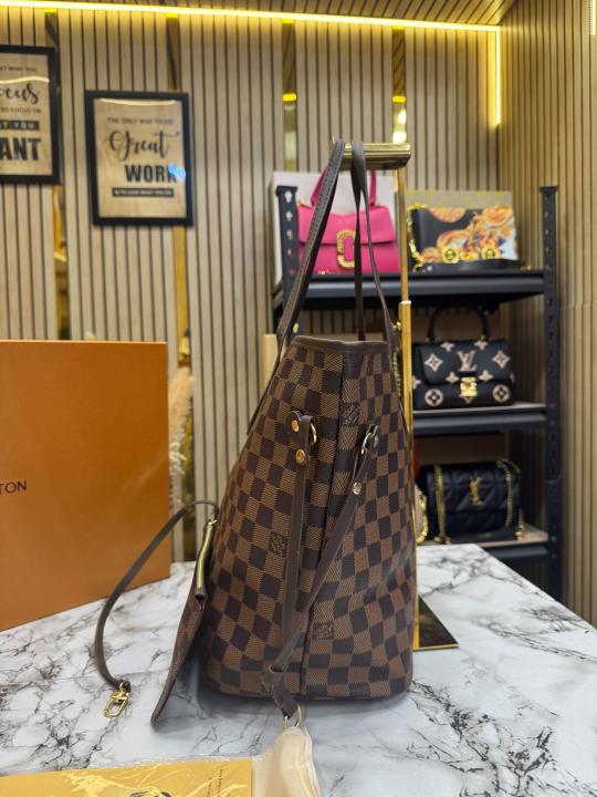 LV-inspired Neverfull Premium Quality Tote Bag With Box And Dust Bag (Brown Checks)