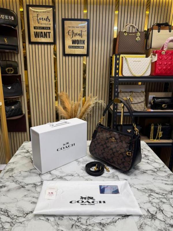 C-inspired Penelope Shoulder Bag in Signature Canvas With Magnetic Box And Dust Bag (Coffee)