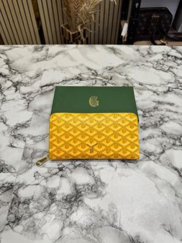 Goyard Inspired Matignon GM Signature Chevron Long Wallet With Box (Yellow)