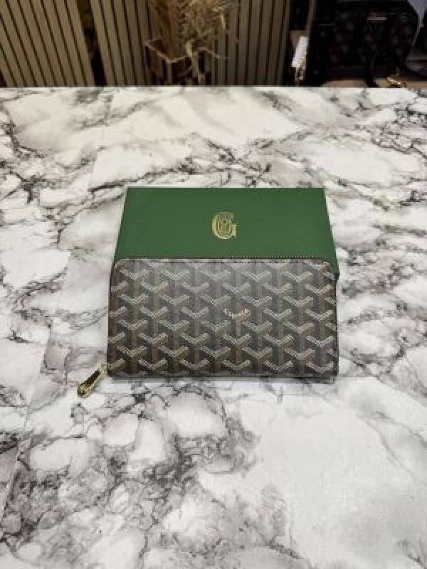 Goyard Inspired Matignon GM Signature Chevron Long Wallet With Box (Coffee)