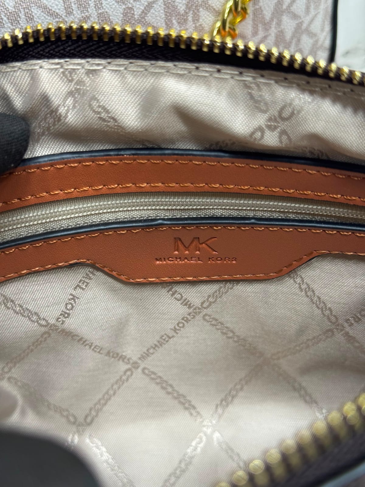 MK-Inspired PVC Jet Set Signature Monogram Crossbody Bag With Chain Strap Shoulder Strap With Box Carry Bag & Dust Bag (Brown)