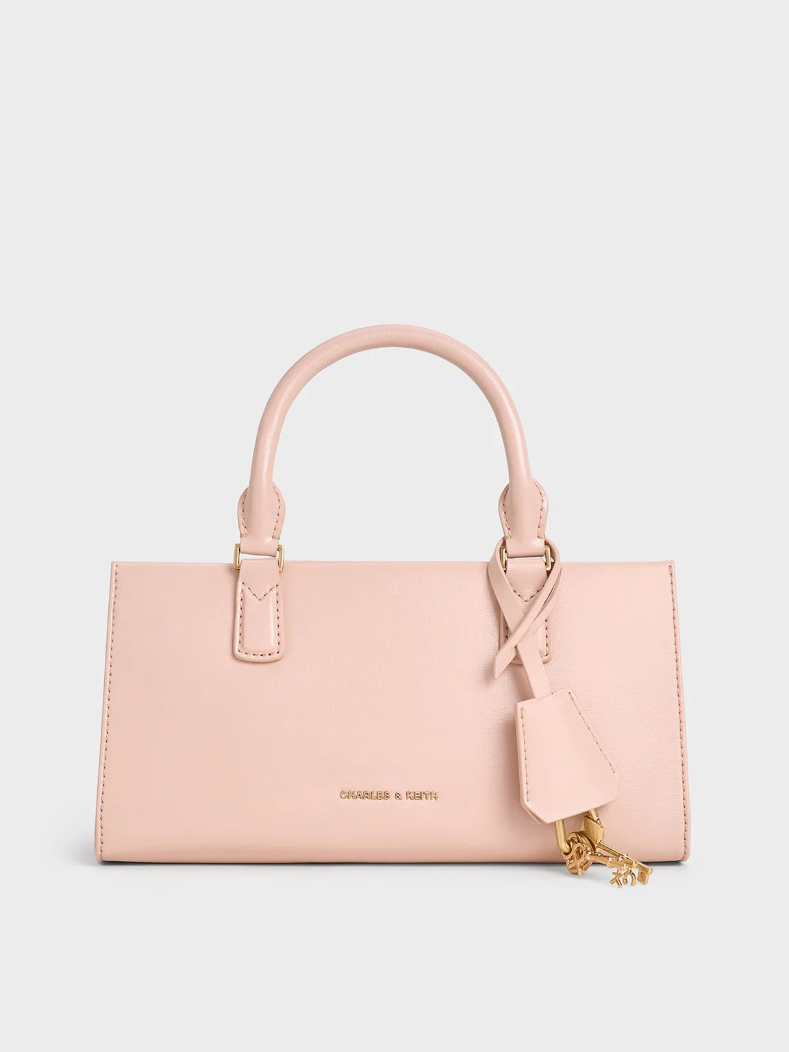 C&K-Inspired Structured Top Handle Shoulder Bag With Box And Dust Bag (Pink)