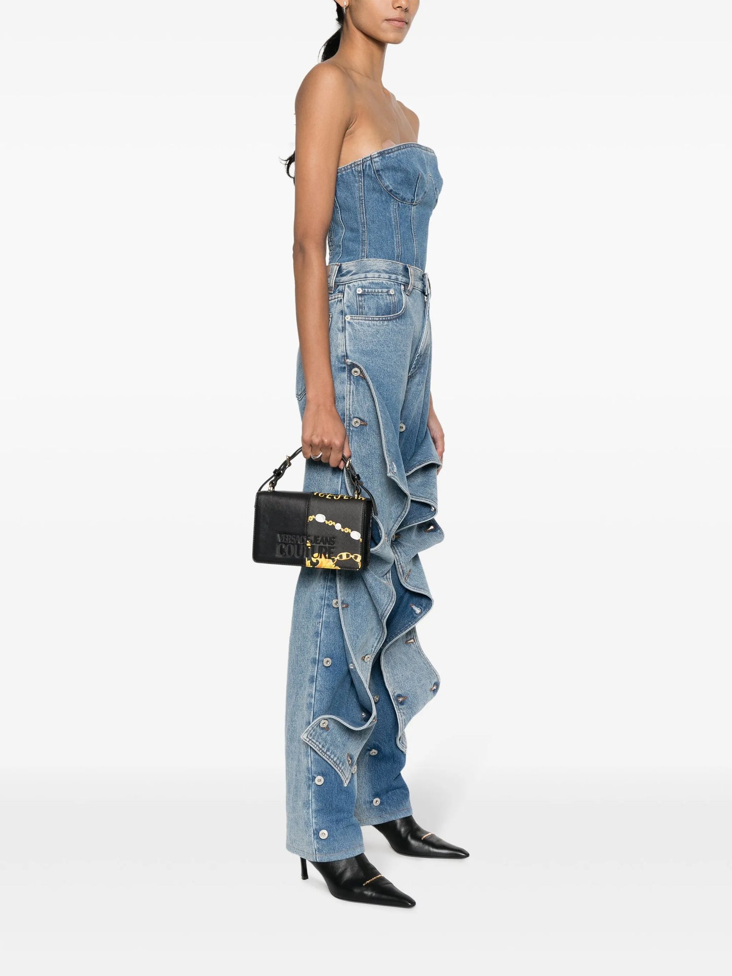 V-Inspired Jeans Couture Baroque Chain Shoulder Bag With Dust Bag (Black)