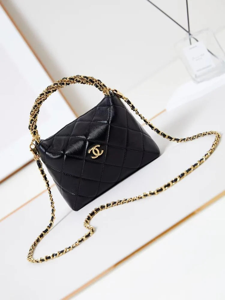 Chanel-Inspired Cavior Quilted Crossbody Bag Gold Chain With Box And Dust Bag (Black) Main image
