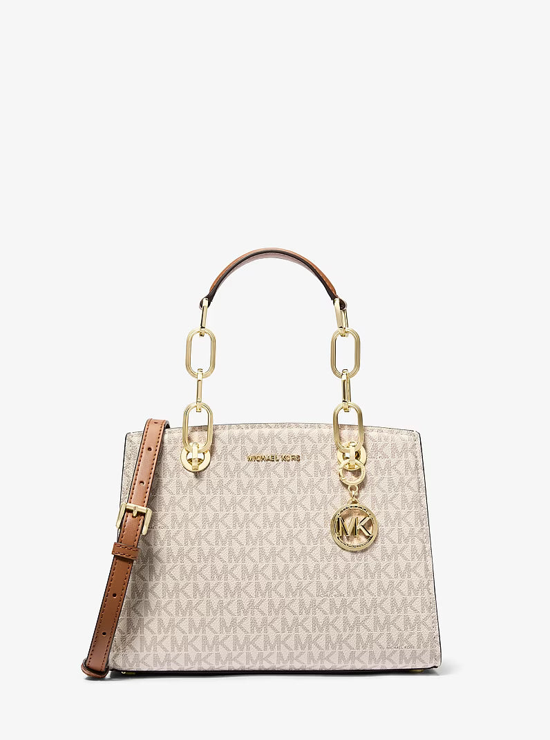 MK-inspired Cynthia Signature Logo Satchel Bag With Box And Dust Bag (Beige)