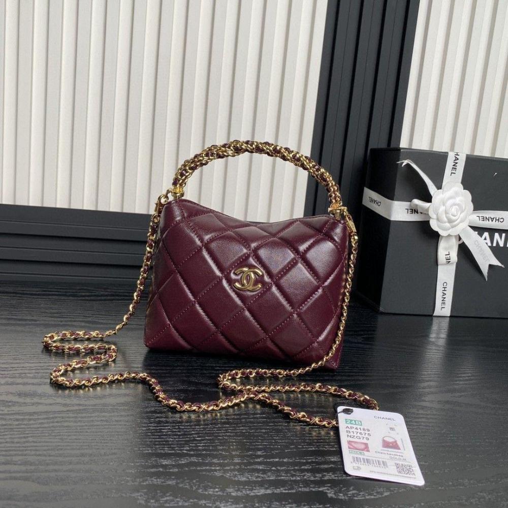 Chanel-Inspired Cavior Quilted Crossbody Bag Gold Chain With Box And Dust Bag (Maroon) Main image
