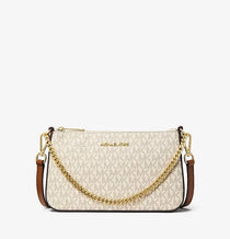 MK-inspired PVC Jet Set Signature Monogram Crossbody Bag With Chain Strap Shoulder Strap With Box Carry Bag & Dust Bag (Beige)