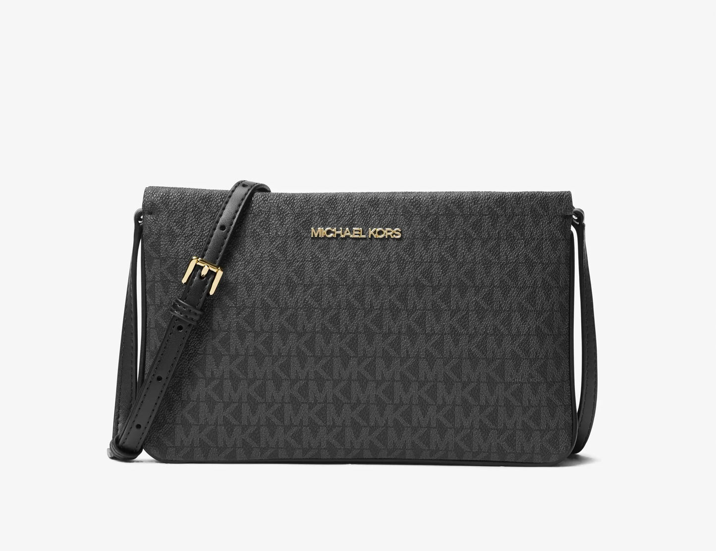 MK-Inspired PVC Jet Set Signature Monogram Crossbody Bag With Chain Strap Shoulder Strap With Box Carry Bag & Dust Bag (Black)
