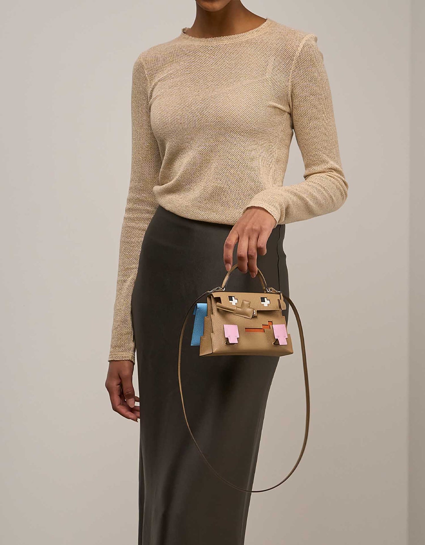 H-Inspired Kelly Doll Mini Top Handle Crossbody Bag With Box And Dust Bag Including Carry Bag (Khaki)