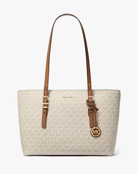 MK-Inspired Jet Set Zip Logo Large Tote Bag With Dust Bag (Beige)