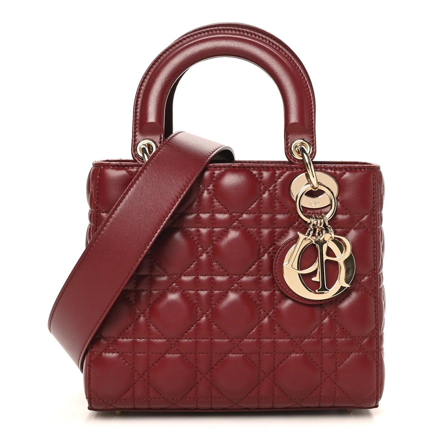D-inspired Medium Cannage Lady Handbag With Box And Dust Bag (Maroon)