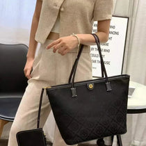 TB-Inspired Monogram Canvas Tote With Box And Dust Bag With Pouch (Black)