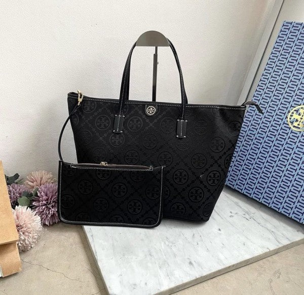 TB-Inspired Monogram Canvas Tote With Box And Dust Bag With Pouch (Black) Main image