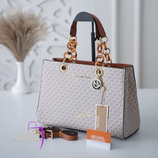 MK-Inspired Cynthia Signature Satchel Bag With Dust Bag (Biege)