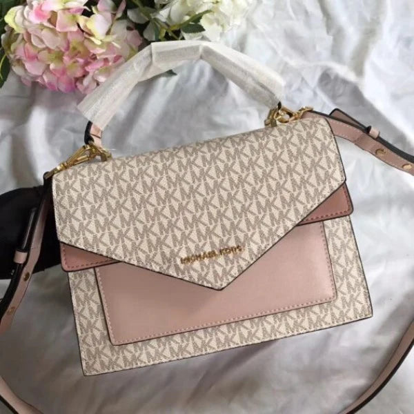 MK-Inspired Signature Monogram Flap Satchel Bag With Crossbody Strap Including Box And Dust Bag (Pink) Main image