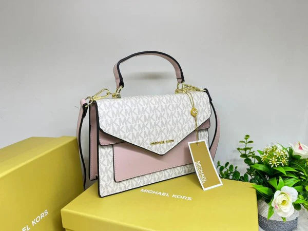 MK-Inspired Signature Monogram Flap Satchel Bag With Crossbody Strap Including Box And Dust Bag (Pink) Secondary image