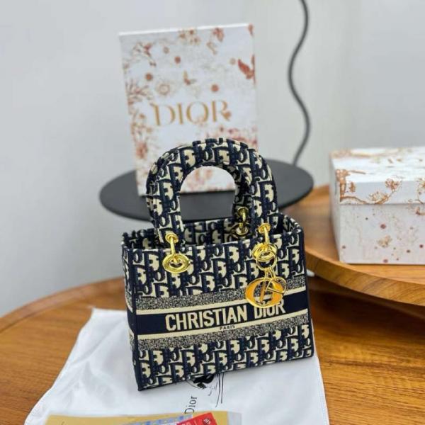 D-Inspired Lady Oblique With Box Dust bag And Carry Bag (Black)