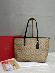 C-Inspired Signature Canvas Zip Tote Bag With Box And Dust Bag (Apricot)
