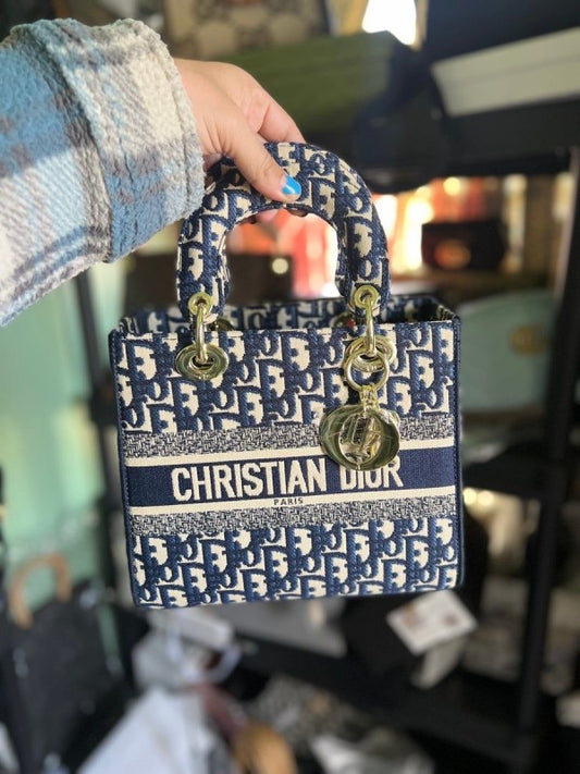 D-Inspired Lady Oblique With Box Dust bag And Carry Bag (Blue)