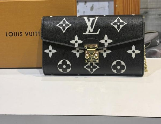 LV-Inspired Chain Sling Bag With Box (Black)