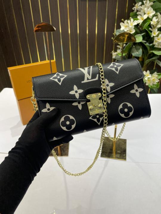 LV-Inspired Chain Sling Bag With Box (Black)