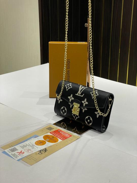 LV-Inspired Chain Sling Bag With Box (Black)