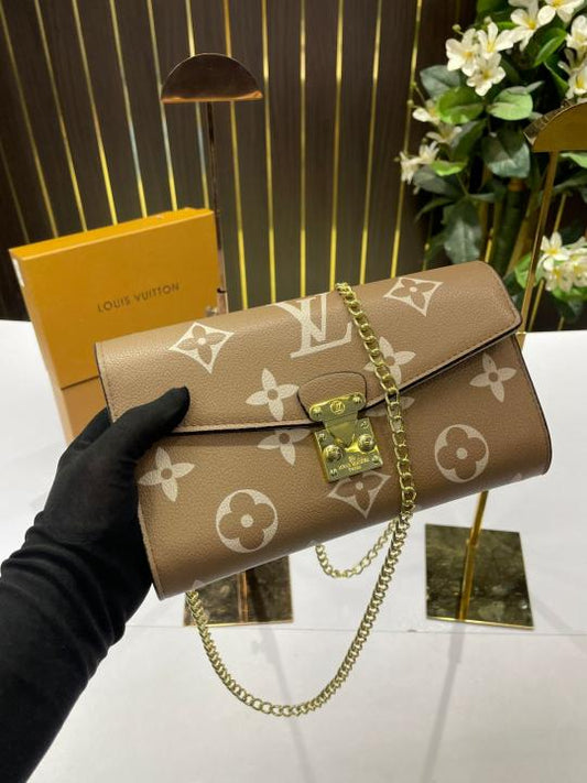 LV-Inspired Chain Sling Bag With Box (Khaki)