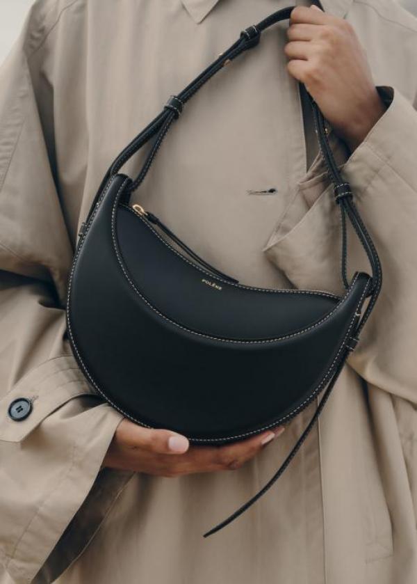 Polene Numero Inspired Dix Leather Shoulder Bag With Box And Dust Bag (Black)