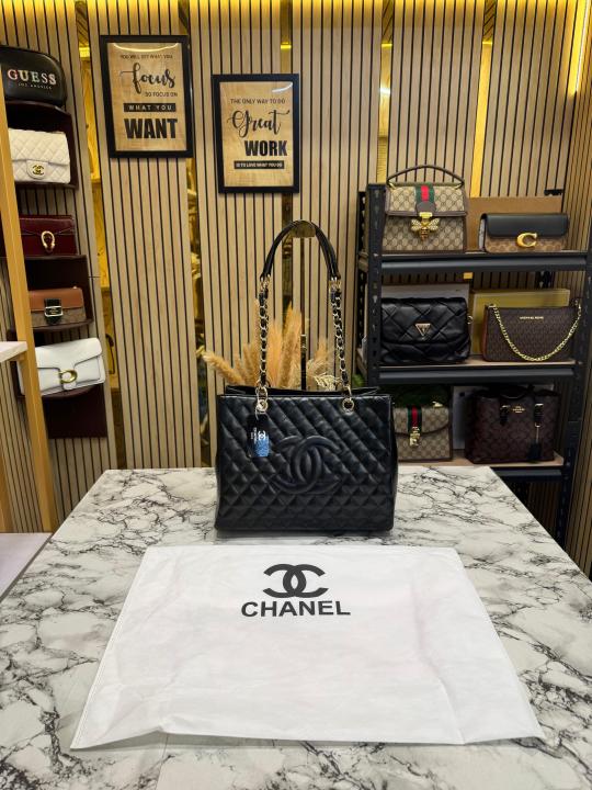 Chanel-inspired Quilted CC Chain Tote Bag With Dust Bag Black