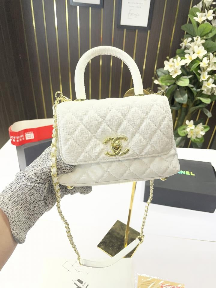Chanel-Inspired Coco Top Handle Small Bag (White)