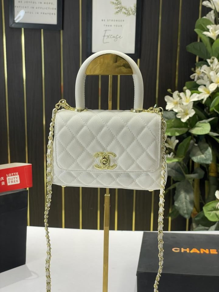 Chanel-Inspired Coco Top Handle Small Bag (White)