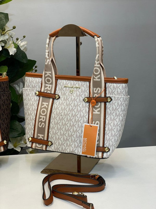 MK-Inspired Maeve Medium Size tote bag with dust bag (white-brown) Main image