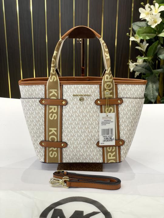 MK-Inspired Maeve Medium Size tote bag with dust bag (white-brown)