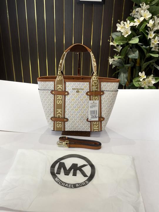 MK-Inspired Maeve Medium Size tote bag with dust bag (white-brown)