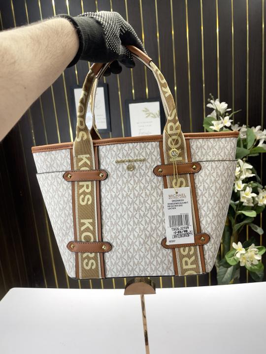 MK-Inspired Maeve Medium Size tote bag with dust bag (white-brown)