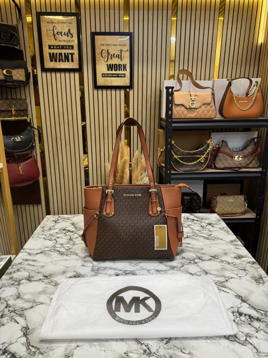 MK-inspired Voyager Premium Quality Tote Bag With Dust Bag (Coffee Brown)