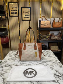 MK-inspired Voyager Premium Quality Tote Bag With Dust Bag (Beige Brown)