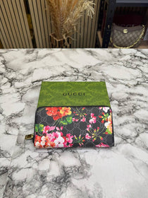 G-Inspired Floral Monogram Zip Around Long Wallet With Box (Black)