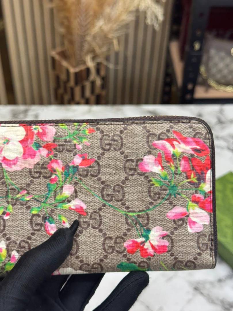 G-inspired Floral Monogram Zip Around Long Wallet With Box (Brown)