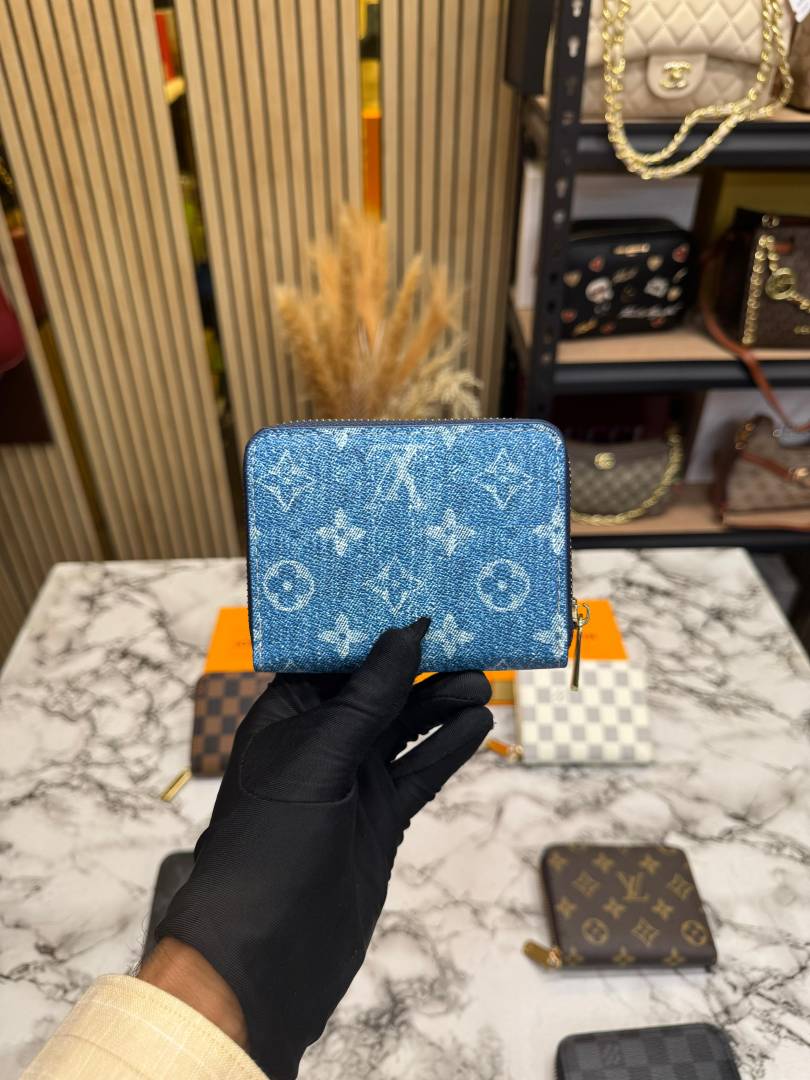 LV-inspired LV Denim Monogram Mini Zip Wallet (Blue)