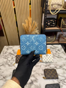 LV-inspired LV Denim Monogram Mini Zip Wallet (Blue)