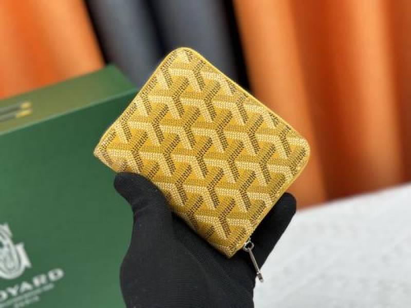 Goyard-Inspired Chevron Compact Zipper Wallet With Box (Yellow)