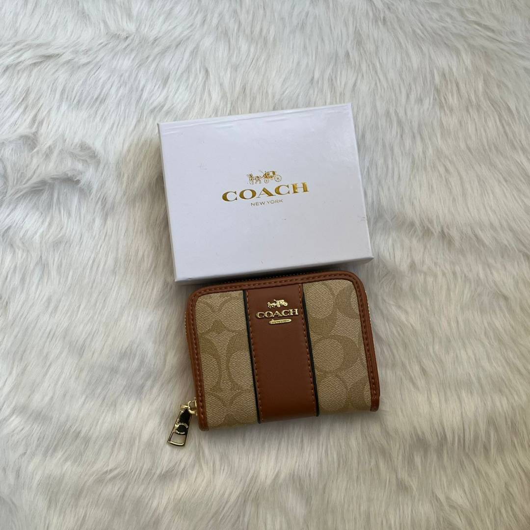 C-Inspired Chelsea Stripe Zip Wallet Premium Quality With Box (Brown)