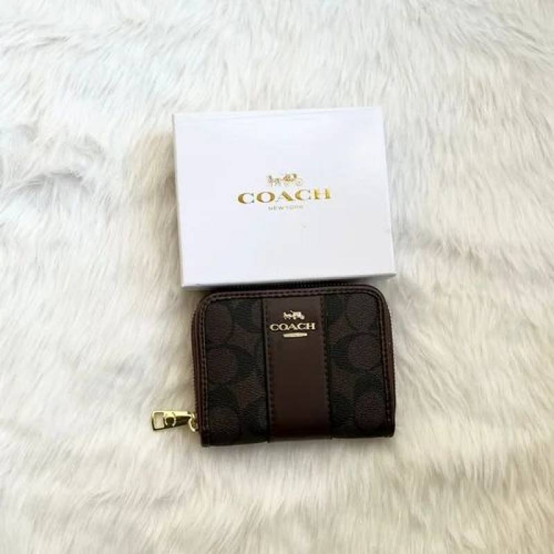 C-Inspired Chelsea Stripe Zip Wallet Premium Quality With Box (Coffee)