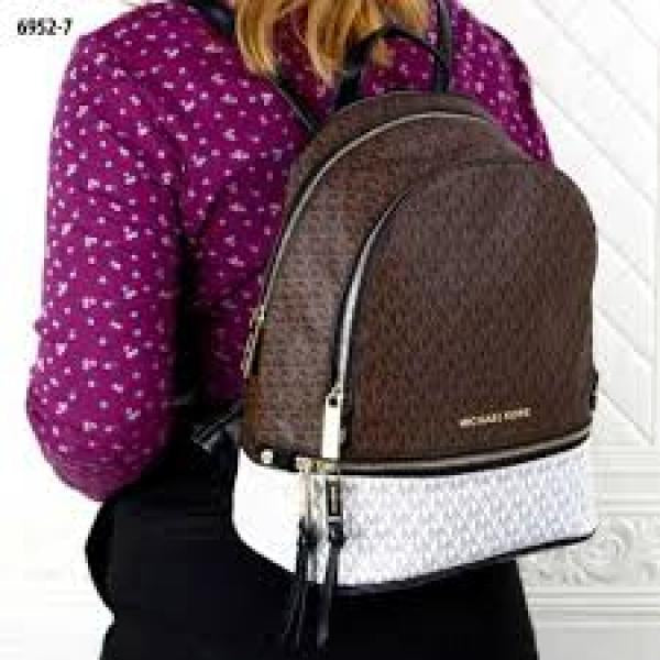 MK-Inspired Rhea backpack double zipper with Dust Bag (Coffee black)