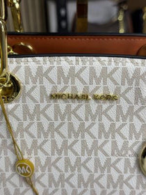 MK-inspired Cynthia Signature Logo Satchel Bag With Box And Dust Bag (Beige)