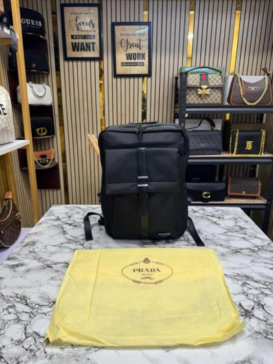 P-Inspired New Saffiano Re-Nylon Unisex Backpack With Dust Bag (Black)