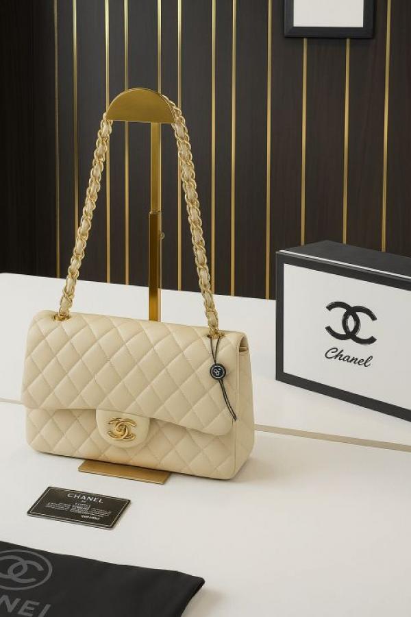 Chanel-Inspired Jumbo shoulder Bag (Apricot)