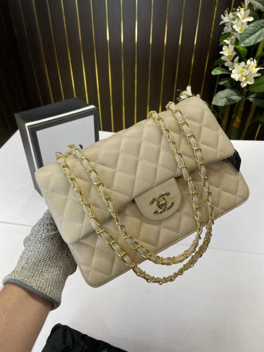 Chanel-Inspired Jumbo shoulder Bag (Apricot)